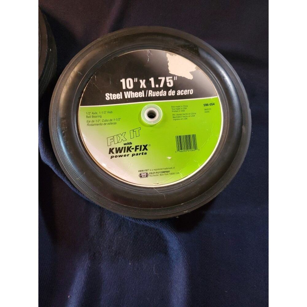 Kwik-Fix Power Parts 10" x 1.75" Steel Wheel 1/2" Axle 1-1/2" Hub Ball Bearing